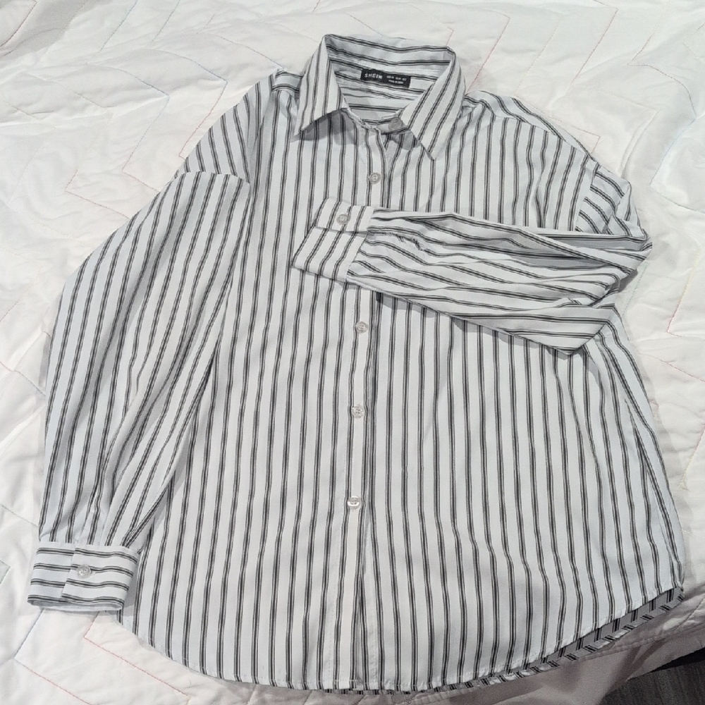 SHEIN Black and White Striped Button Down Shirt